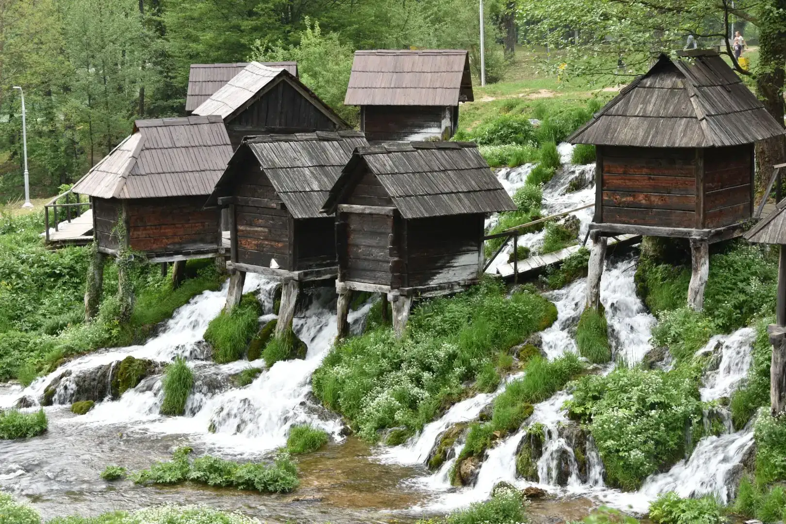 The wooden watermills between the Pliva lakes