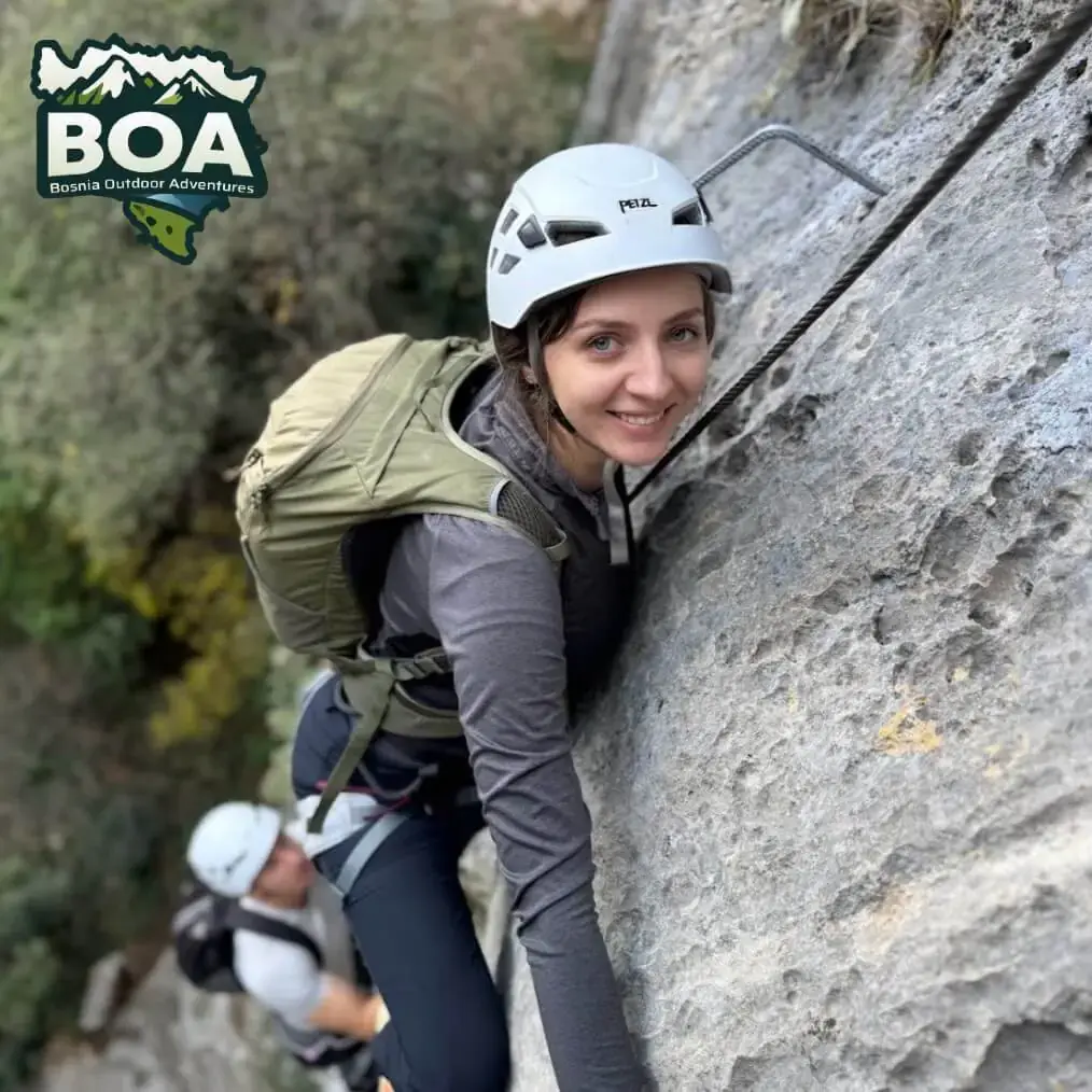Jen guiding a via ferrata route in Bosnia and Herzegovina
