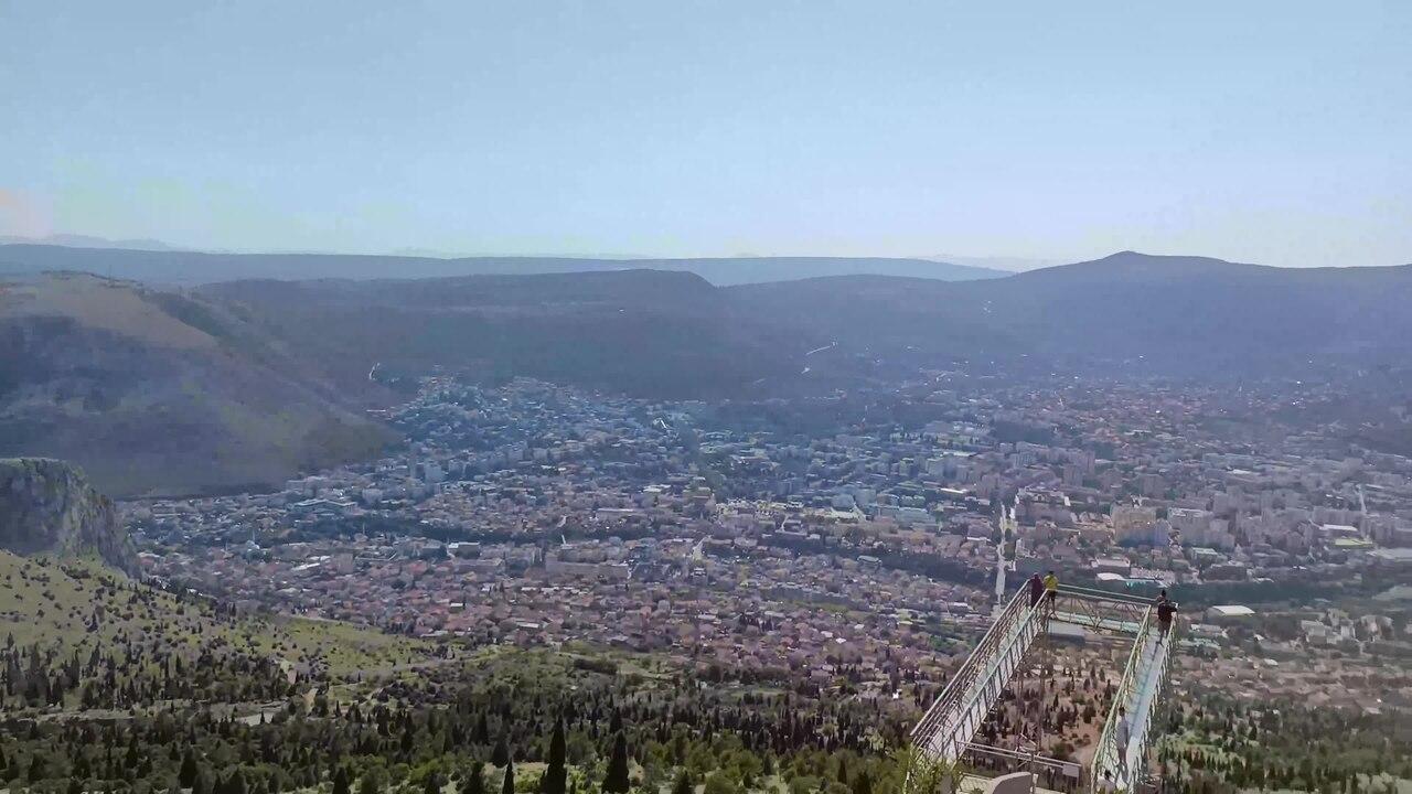 The glass Skywalk at Fortica overlooking Mostar and the surrounding mountains