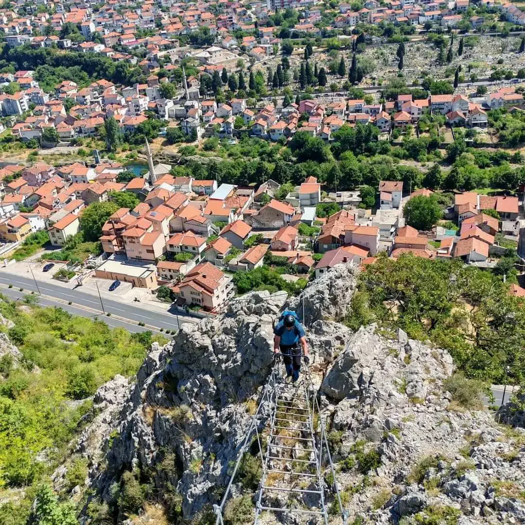 Via Ferrata Hum route detail 3 in Hum Hill, Mostar, Bosnia and Herzegovina, showing via ferrata terrain in Bosnia and Herzegovina.