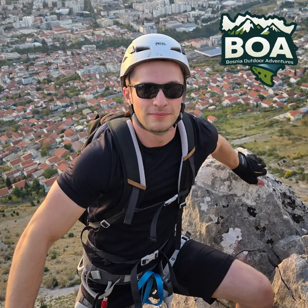 Rahmo guiding on a via ferrata route above Mostar